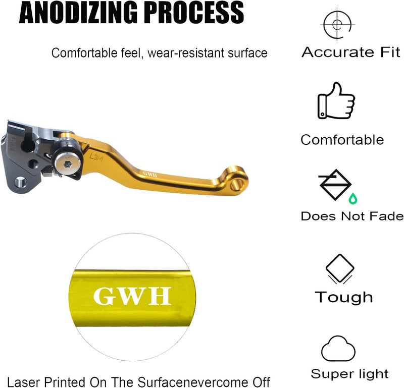 Adsspro Motorcycle Brake Clutch Lever Handle CNC Aluminum for RMZ250 05-06 YZ125 YZ250 01-07 YZ250F 01-06 YZ426F YZ450F 01-07 KX125 06-08 KX250 05-08 KX250F 05-12 KX450F 06-12 Dirt Pit Bike（Gold - Image 3